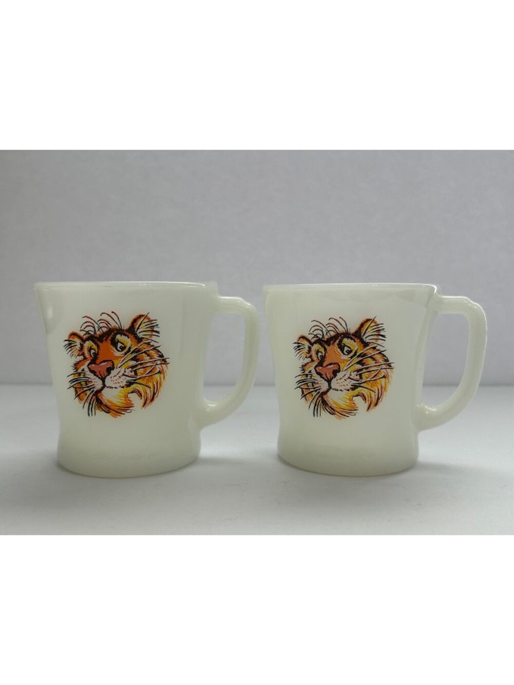 Fire King Esso Tiger Coffee Cups Milk Glass 1960s Gas Station Promo D-Handle MCM